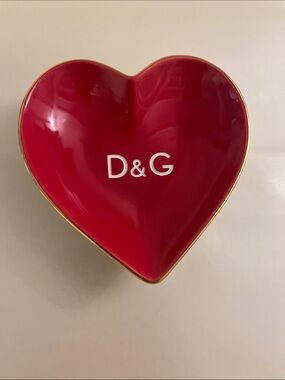 D&G Red Heart Ceramic Dish with Gold Trim